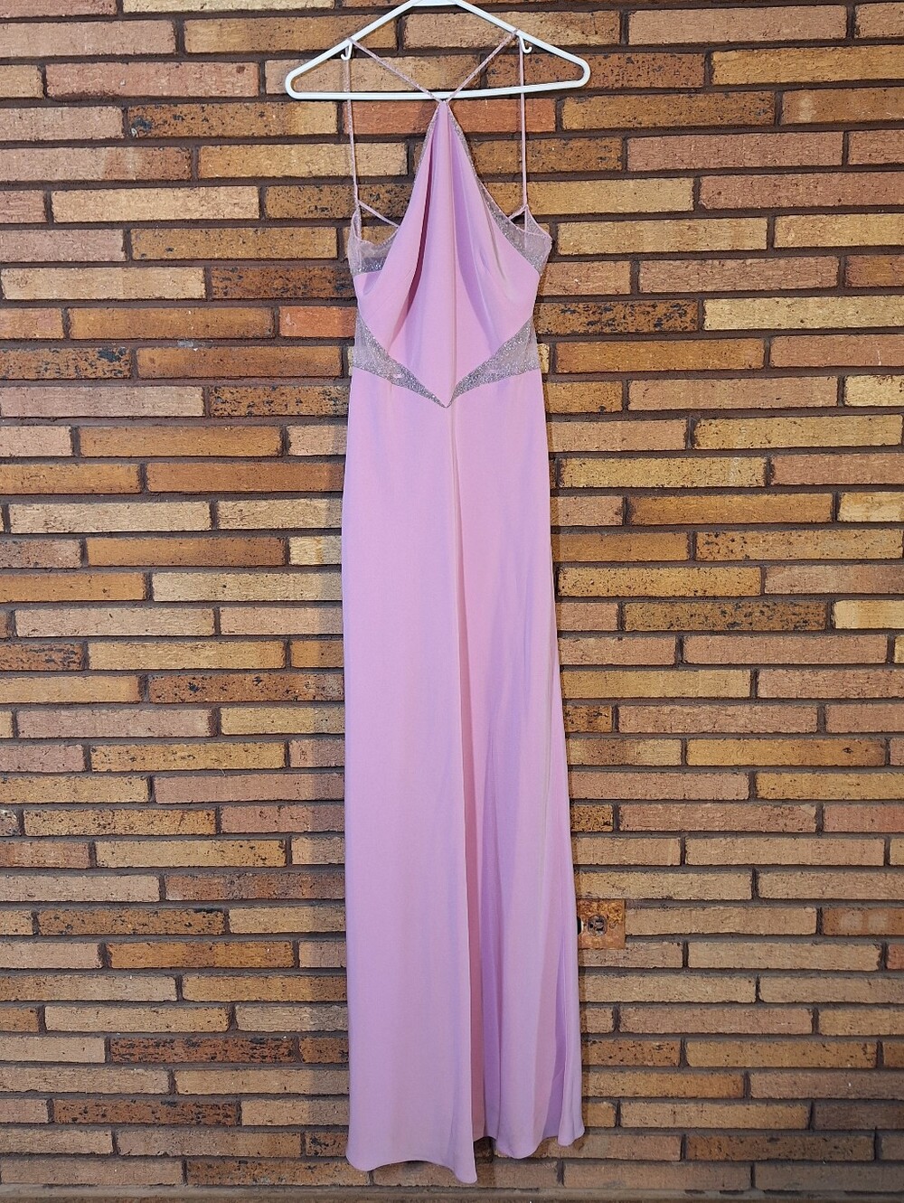 Gilar Evening Size 8 Light Pink Purple Beaded Cutout Full Length Formal Dress